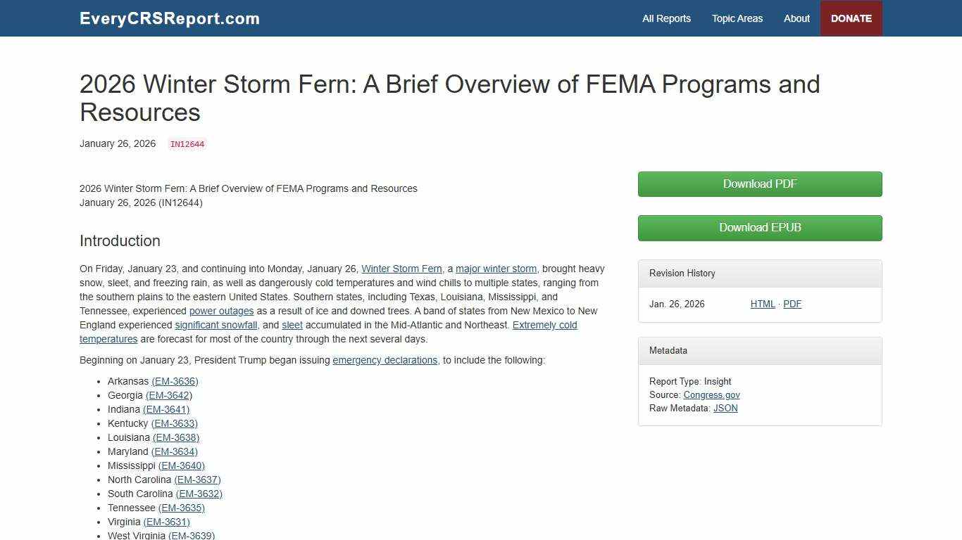 2026 Winter Storm Fern: A Brief Overview of FEMA Programs and Resources - EveryCRSReport.com