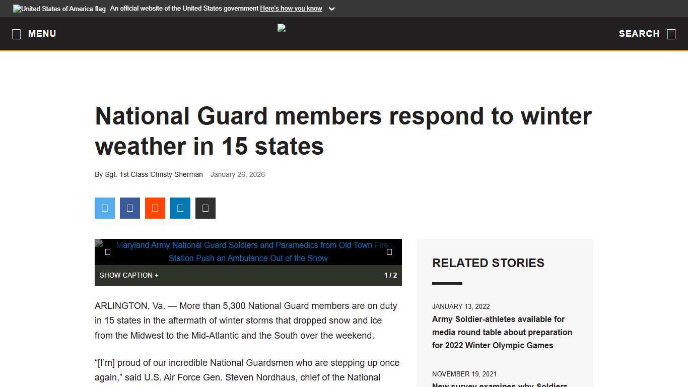 National Guard members respond to winter weather in 15 states Article The United States Army